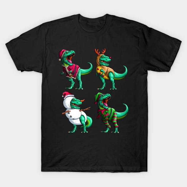 Christmas Saurus T Rex Funny Xmas Dinosaur Gift Kids T-Shirt by Blink_Imprints10